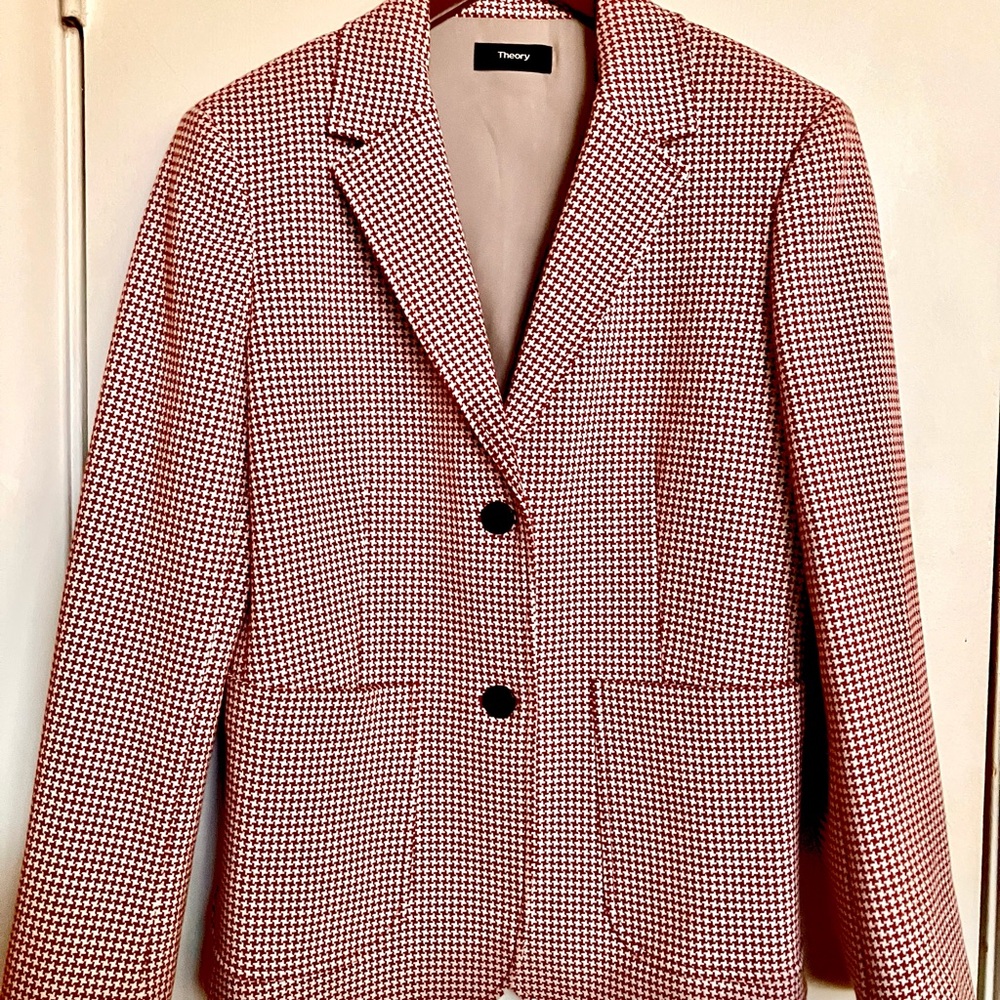 Theory Red and White Houndstooth Blazer - Picture 9 of 16